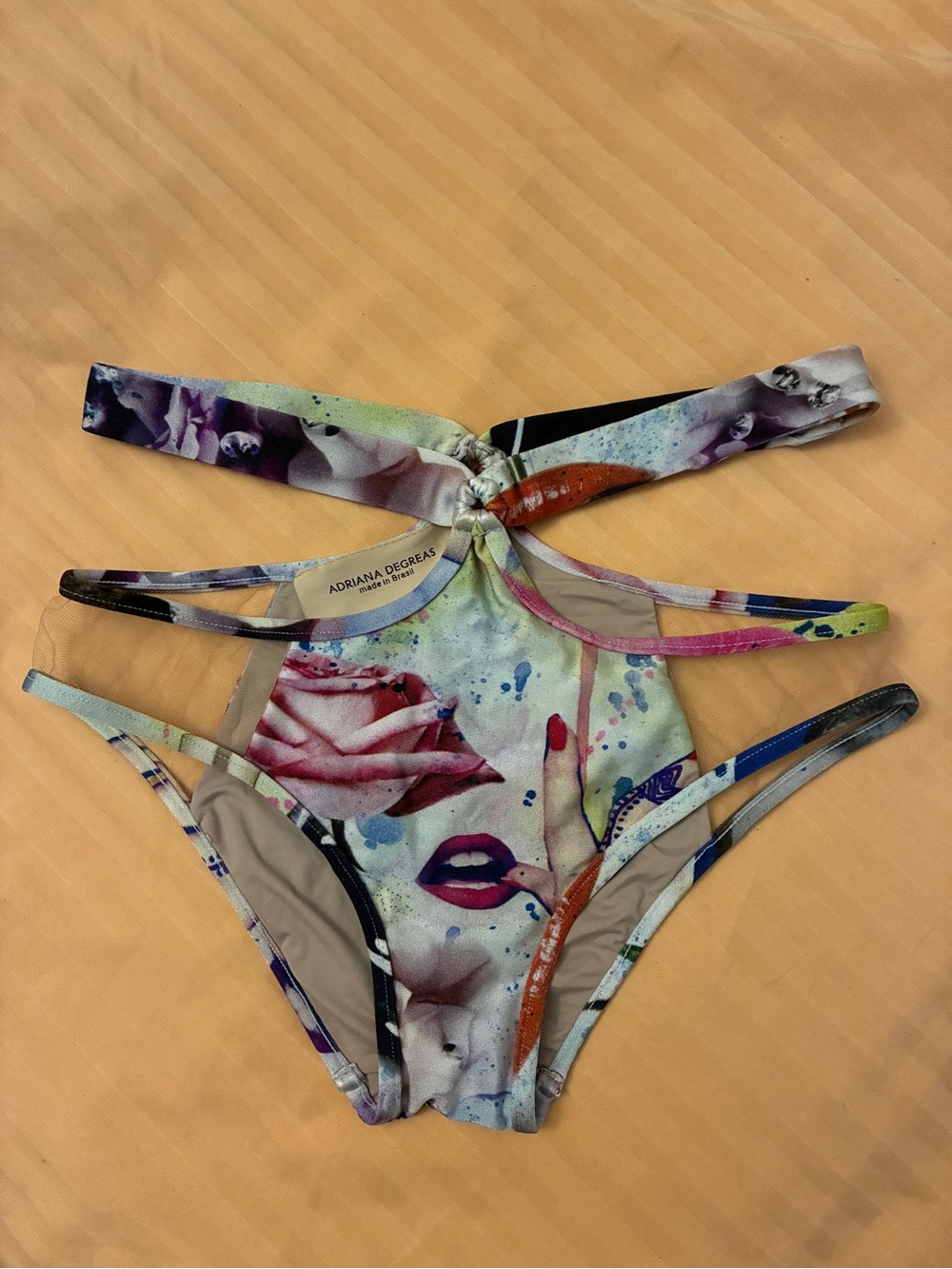 Colorful Abstract Strappy Bikini Bottom with Eye Motif